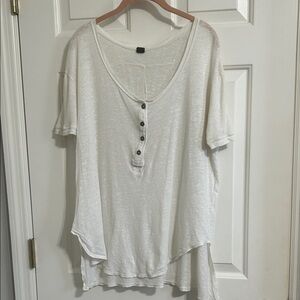 We The Free Casual Button Front Scoop Neck Tee in White